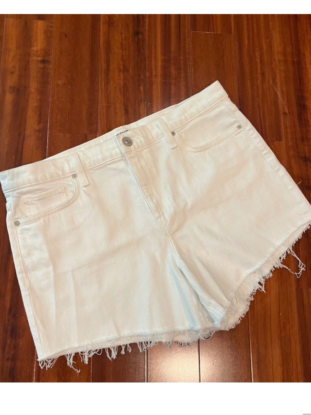 Hudson White Denim Frayed Hem Shorts